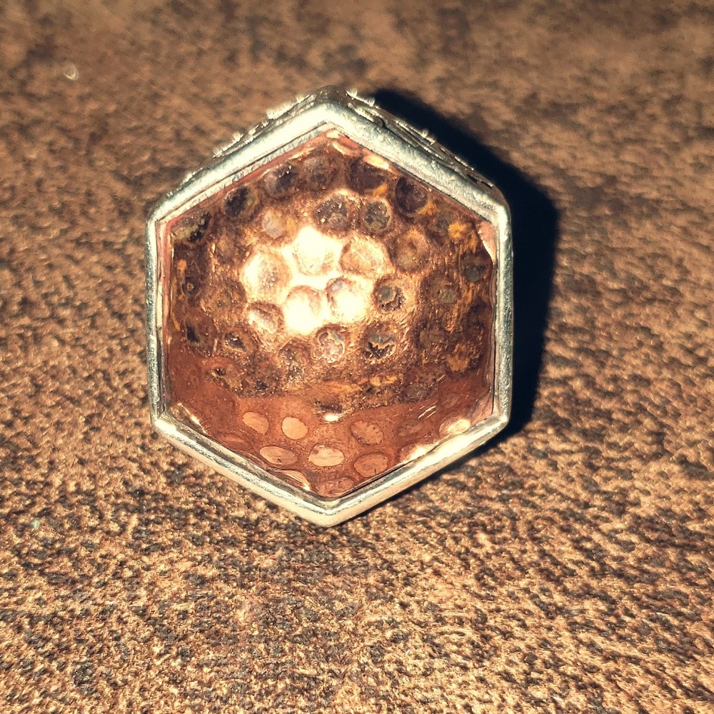 Hammered Copper and Sterling Silver RIng Size